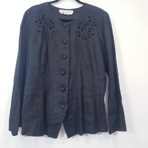 Vintage Nancy Johnson Linen Light Jacket Blouse Laser Cutout Retro